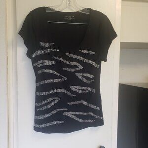 Charter Club black shirt with short sleeves and silver beads Size Medium